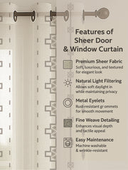 Set of 3 Door Curtains | 2 Geometric Printed + 1 Solid Sheer for Bedroom Living room | Grey